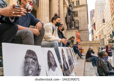 New York, NY - April 26, 2021: WCJA Rally To Uplift Women Incarcerated On Rikers Island Jail On The Steps Of Federal Hall