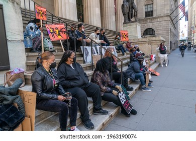 New York, NY - April 26, 2021: WCJA Rally To Uplift Women Incarcerated On Rikers Island Jail On The Steps Of Federal Hall