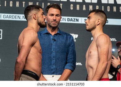 New York, NY - April 29, 2022: Reshat Mati And Joe Eli Hernandez During Weigh-in Ceremony For Super Lightweight Fight At Hulu Theater At MSG