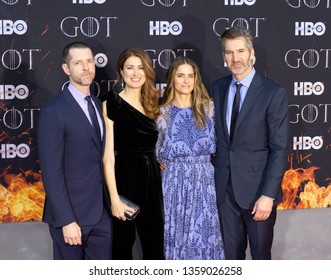 New York, NY - April 3, 2019: D.B. Weiss, Andrea Troyer, Amanda Peet and David Benioff attend HBO Game of Thrones final season premiere at Radion City Music Hall