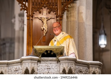 NEW YORK, NY - APRIL 3: Cardinal Timothy Dolan, The Archbishop Of New York, Celebrates The Easter Vigil Mass In A Socially Distanced St. Patrick's Cathedral On April 3, 2021 In New York City.