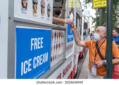 NEW YORK, NY – AUGUST 12, 2021: Protesters staged a rally to boycott Ben and Jerry's after Ben and Jerry's join the BDS anti-Semitic movement targeting Israel.