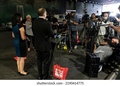 New York, NY - August 15, 2022: U. S. Representatives Lee Zeldin And Nicole Malliotakis Hold Press Conference At Port Authority Bus Terminal