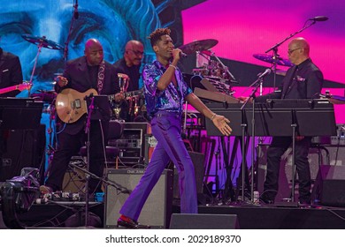 NEW YORK, NY - AUGUST 21: Jon Batiste performs during "We Love NYC: The Homecoming Concert" at the Great Lawn in Central Park on August 21, 2021 in New York City.