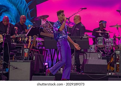 NEW YORK, NY - AUGUST 21: Jon Batiste performs during "We Love NYC: The Homecoming Concert" at the Great Lawn in Central Park on August 21, 2021 in New York City.