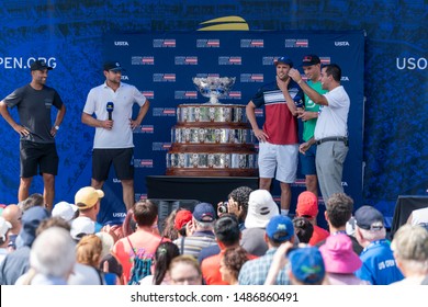 New York, NY - August 22, 2019: James Blake, Andy Roddick, Mike Bryan, Bob Bryan Attend Davis Cup Interview At US Open Tennis Championship At Billie Jean King National Tennis Center