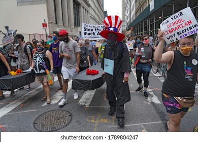 NEW YORK, NY – AUGUST 3, 2020: BLM, UFT And Other Groups Participate In A National Day Of Resistance To Protest For Demands Including No Reopening Of Schools, Police-free Schools, And Federal Funds.