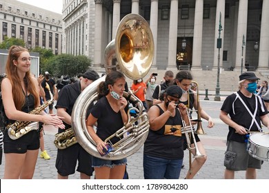 NEW YORK, NY – AUGUST 3, 2020: BLM, UFT And Other Groups Participate In A National Day Of Resistance To Protest For Demands Including No Reopening Of Schools, Police-free Schools, And Federal Funds.