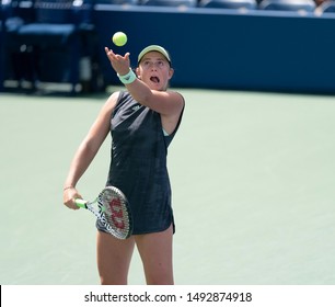 New York, NY - August 31, 2019: Jelena Ostapenko (Latvia) in action during round 3 of US Open Championship against Kristie Ahn (USA) at Billie Jean King National Tennis Center