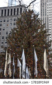 NEW YORK, NY - DEC 25: The Famous Christmas Tree At Rockefeller Plaza In New York City, As Seen On Dec 25, 2019.