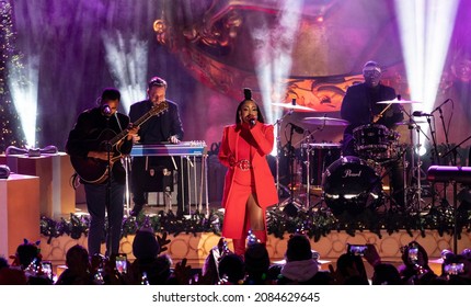 New York, NY - December 1, 2021: Mickey Guyton Performs During The 89th Annual Rockefeller Center Christmas Tree Lighting Ceremony