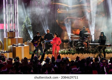 New York, NY - December 1, 2021: Mickey Guyton Performs During The 89th Annual Rockefeller Center Christmas Tree Lighting Ceremony