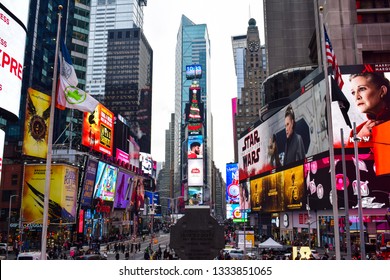 New York, NY - December 18, 2017: Times Square Overview During Christmas Season