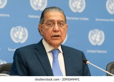 New York, NY - December 22, 2021: Press Briefing By Ambassador Munir Akram, Permanent Representative Of Pakistan To The United Nations At UN Headquarters