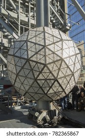 New York, NY - December 27, 2017: Workers Install 288 New Waterford Crystals On Times Square For New Year Eve Ball Drop