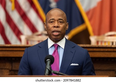 New York, NY - December 28, 2021: Mayor-elect Eric Adams Speaks During An Announcement At Brooklyn Borough Hall