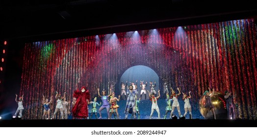 New York, NY - December 9, 2021: Finale Act During Media Dress Rehearsal For â€˜TWAS THE NIGHT BEFORE... By Cirque Du Soleil At MSG Hulu Theater