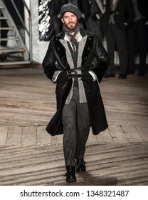 NEW YORK, NY - Feb 04, 2019: A Model Walks The Runway At The Joseph Abboud Show During New York Fashion Week Mens Fall Winter 2019