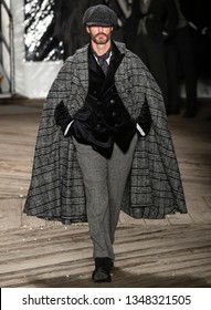 NEW YORK, NY - Feb 04, 2019: A Model Walks The Runway At The Joseph Abboud Show During New York Fashion Week Mens Fall Winter 2019