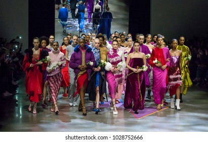 NEW YORK, NY - February 11, 2018: Models Walk The Runway At The Prabal Gurung Fall Winter 2018 Fashion Show During New York Fashion Week