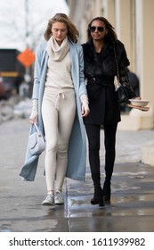 NEW YORK, NY - FEBRUARY 11:  Romee Strijd And Jasmine Tookes Seen In The Streets In Manhattan On February 11, 2017 In New York City.