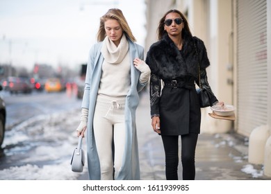 NEW YORK, NY - FEBRUARY 11:  Romee Strijd And Jasmine Tookes Seen In The Streets In Manhattan On February 11, 2017 In New York City.