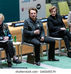 New York, NY - February 11, 2020: Bono speaks at High-Level Event A Call to Action for the Education of Adolescent Girls at UN Headquarters