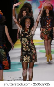 NEW YORK, NY - FEBRUARY 12: Winnie Harlow walks the runway at the Desigual fashion show during Mercedes-Benz Fashion Week Fall 2015 at Lincoln Center on February 12, 2015 in New York City. 