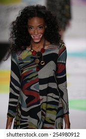 NEW YORK, NY - FEBRUARY 12: Winnie Harlow walks the runway at the Desigual fashion show during Mercedes-Benz Fashion Week Fall 2015 at The Theatre at Lincoln Center on February 12, 2015 in NYC. 