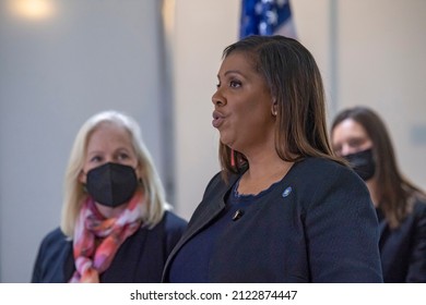 NEW YORK, NY – FEBRUARY 13, 2022: NY Attorney General Tish James Speaks At A Press Conference Held In Support Of Two Bipartisan Bills That Would Support Victims And Survivors Of Human Trafficking.