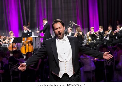 New York, NY - February 2, 2018: Opera singer Ildar Abdrazakov performs at New York 63rd Viennese Opera Ball at Ziegfeld ballroom