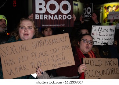 NEW YORK, NY - FEBRUARY 20: Protestors Scream Outside The Broadway Theater During The Opening Night Of 