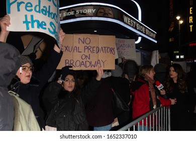 NEW YORK, NY - FEBRUARY 20: Protestors Scream Outside The Broadway Theater During The Opening Night Of 