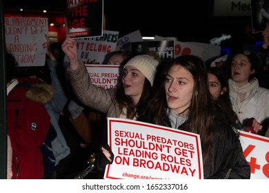 NEW YORK, NY - FEBRUARY 20: Protestors Scream Outside The Broadway Theater During The Opening Night Of 