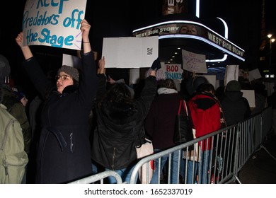 NEW YORK, NY - FEBRUARY 20: Protestors Scream Outside The Broadway Theater During The Opening Night Of 