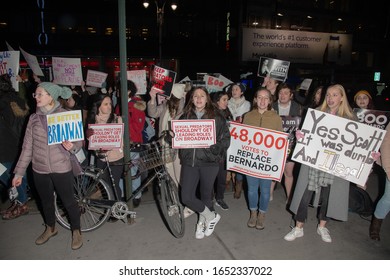 NEW YORK, NY - FEBRUARY 20: Protestors Scream Outside The Broadway Theater During The Opening Night Of 