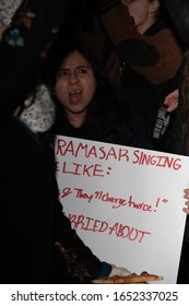 NEW YORK, NY - FEBRUARY 20: Protestors Scream Outside The Broadway Theater During The Opening Night Of 