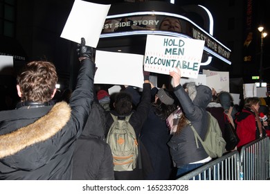 NEW YORK, NY - FEBRUARY 20: Protestors Scream Outside The Broadway Theater During The Opening Night Of 