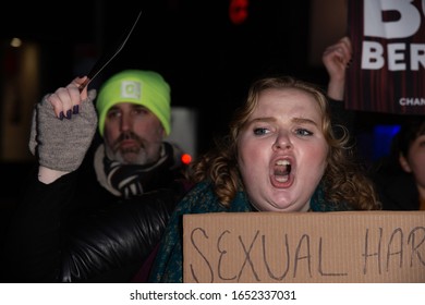 NEW YORK, NY - FEBRUARY 20: Protestors Scream Outside The Broadway Theater During The Opening Night Of 