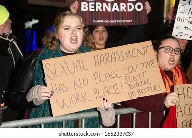 NEW YORK, NY - FEBRUARY 20: Protestors Scream Outside The Broadway Theater During The Opening Night Of 