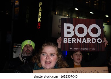 NEW YORK, NY - FEBRUARY 20: Protestors Scream Outside The Broadway Theater During The Opening Night Of 