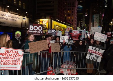 NEW YORK, NY - FEBRUARY 20: Protestors Scream Outside The Broadway Theater During The Opening Night Of 