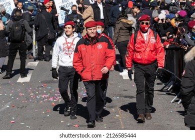 New York, NY - February 20, 2022: Curtis Sliwa And Guardian Angels March During Lunar New Year Parade In Manhattan Chinatown