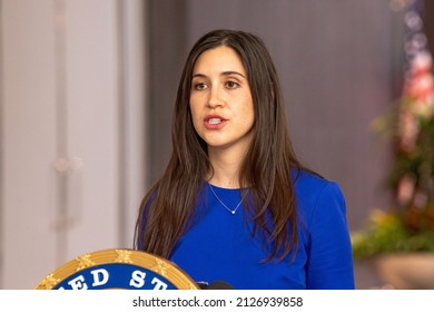 NEW YORK, NY – FEBRUARY 20, 2022: Alex Behette Speaks During Sen. Charles Schumer Announcement To Demand Vote In Senate On Insulin Cost Cap.