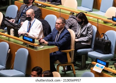 New York, NY - February 28, 2022: Israel Ambassador Gilad Erdan Attends General Assembly Emergency Session On Ukraine At UN Headquarters