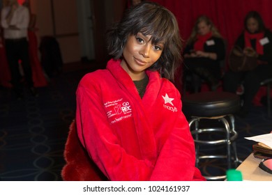 New York, NY - February 8, 2018: Rachel Lindsay Prepares Backstage For Red Dress 2018 Collection Fashion Show At Hammerstein Ballroom