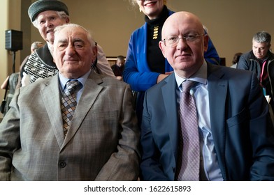 New York, NY - Jan 21, 2020: Survivor Zoltan Matyash & Russia Ambassador Vassily Nebenzia Attend Opening Of Exhibition 75th Anniversary Of Liberation Of Auschwitz Concentration Camp At UN Headquarters