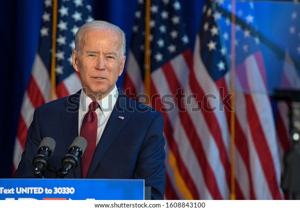 NEW YORK, NY - JANUARY 07: Democratic presidential\
candidate VP. Joe Biden delivers remarks on the Trump\
administration\'s recent actions in Iraq at Chelsea Piers on January\
07, 2020 in New York City.