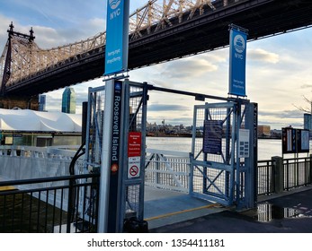 New York, NY - January 1 2019: The Roosevelt Island NYC Ferry Stop