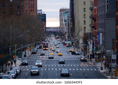 New York, NY - January 1 2020: Aerial View Of Tenth Avenue In Chelsea